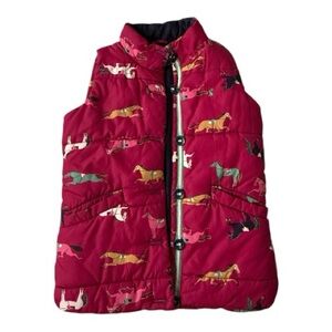 Joules Girls Horse Print Puffer Vest 11-12 Pink Quilted Equestrian